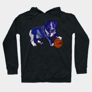 Painting of Blue line pit bull dog basket ball player- cute pitbull in the with it’s pitbull basketball association ball Hoodie